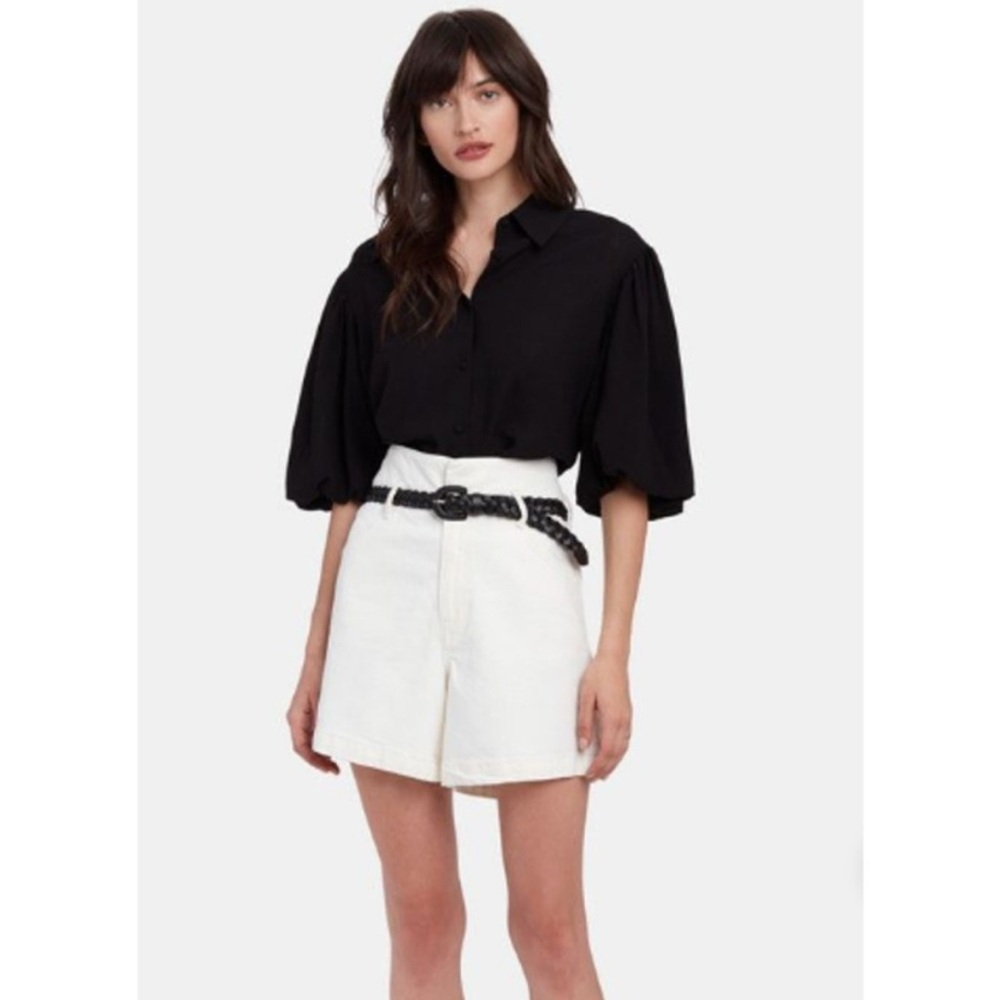 Les Coyotes de Paris Off White Jonah Cotton High Rise Shorts with Belt